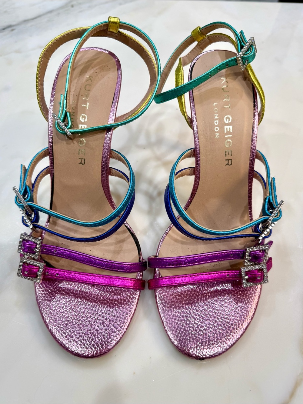 Kurt Geiger Metallic Multicolor Strappy High Heels - Picture 2 of 4